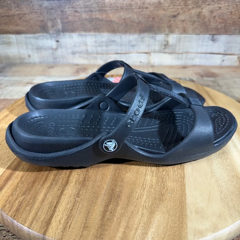 Crocs Sandals Womens 10 Black Slide Cleo III Comfort Strappy Water Shoes 21161